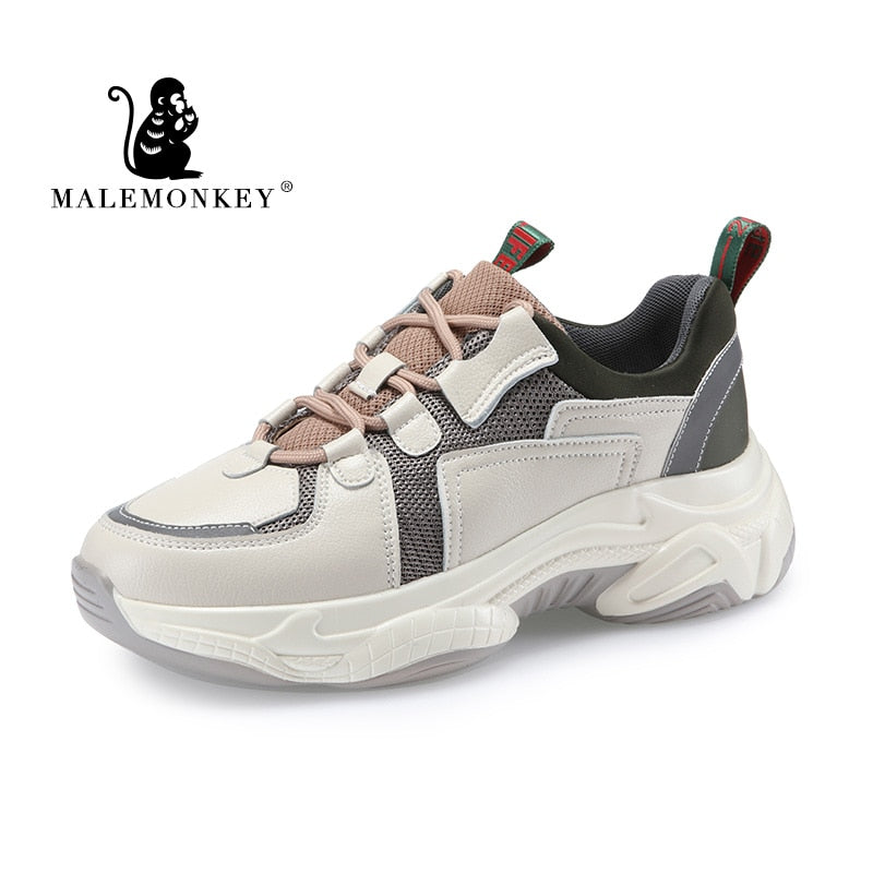 Zapatillas deportivas informales a la moda para mujer, zapatillas deportivas cómodas transpirables de cuero para primavera y otoño 2021, zapatos de plataforma para mujer, color negro