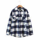 Autumn Winter Plaid Jackets Wool Blend Coat Fashion Button Thick Vintage Casual Office Warm Overshirt Ladies Outwear Chic Tops