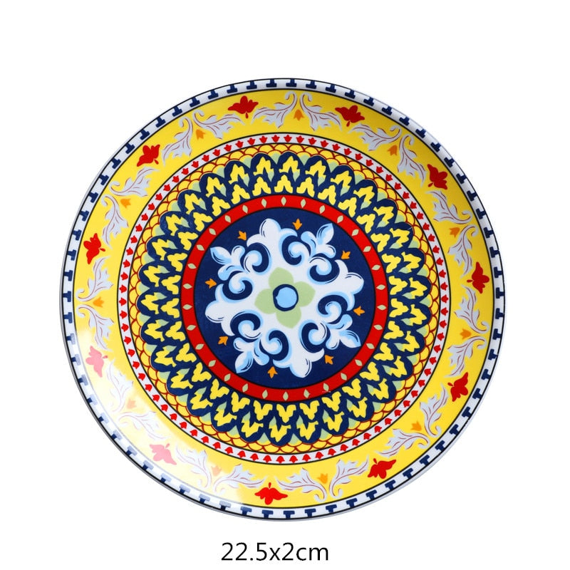 European-style ceramic tableware bohemian flat plate home plate hand-painted plates shallow dish and dessert creative pattern