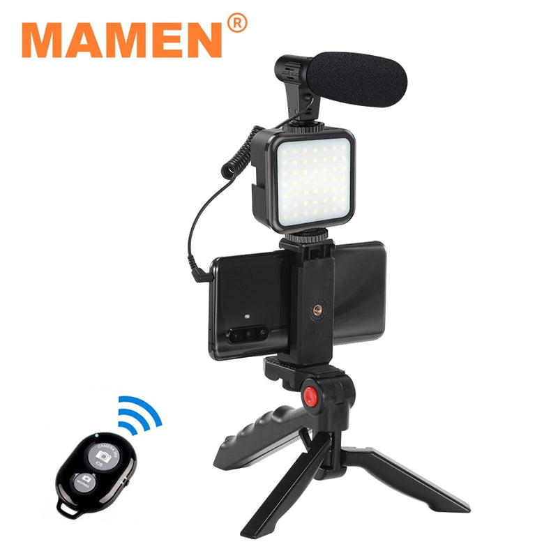 MAMEN Professional Vlogging Kit Videoaufnahmeausrüstung mit Stativ Bluetooth-Steuerung für SLR-Kamera Smartphone Youtube Set