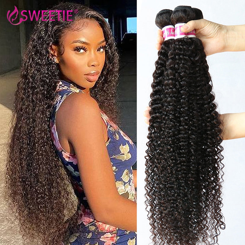 Sweetie Indian Kinky Curly Hair Bundles 100% Human Hair Weave 30inch Deep Wave Jerry Curl Remy Curly Hair 3 Or 4 Bundle Deals