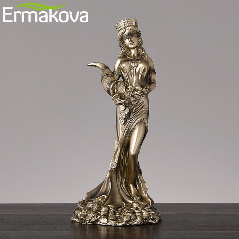 ERMAKOVA Large Size Resin Blinded Greek Wealth Goddess Fortuna Figurine Plouto Lucky Fortune Sculpture Office Gift Home Decor