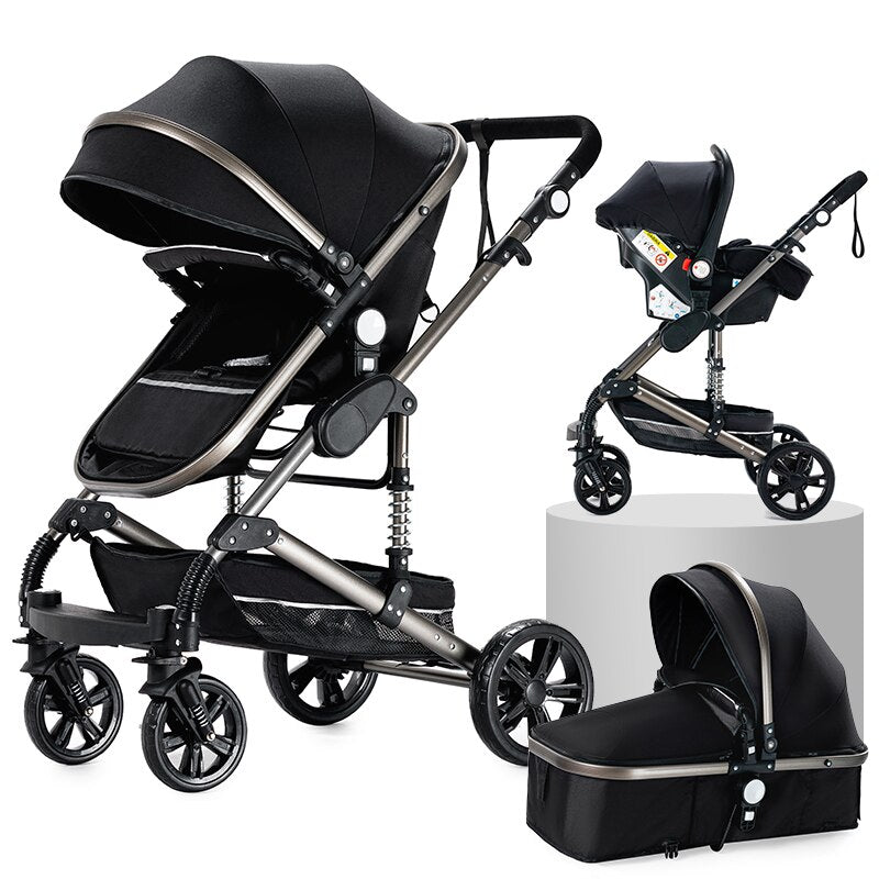 Baby Stroller 3 in 1 Portable Travel Baby Carriage Folding Prams Aluminum Frame High Landscape Car for Newborn Baby