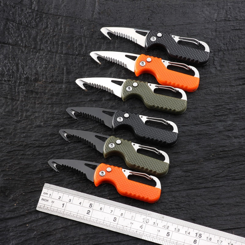 Portable Folding Knife Express Package Knife Gift Keychain Serrated Hook Knife Outdoor Camping Carry-on Survival Tool Box Opener