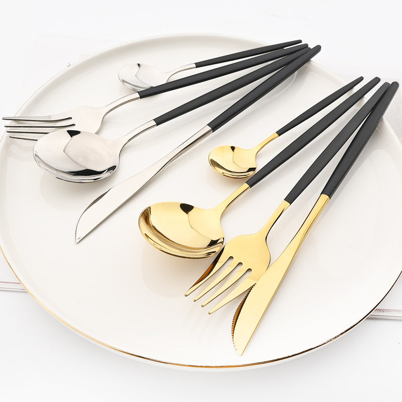 24 Teile / satz Edelstahl Geschirr Set Mix Gold Besteck Set Abendessen Messer Gabel Kaffeelöffel Geschirr Küche Besteck Sets