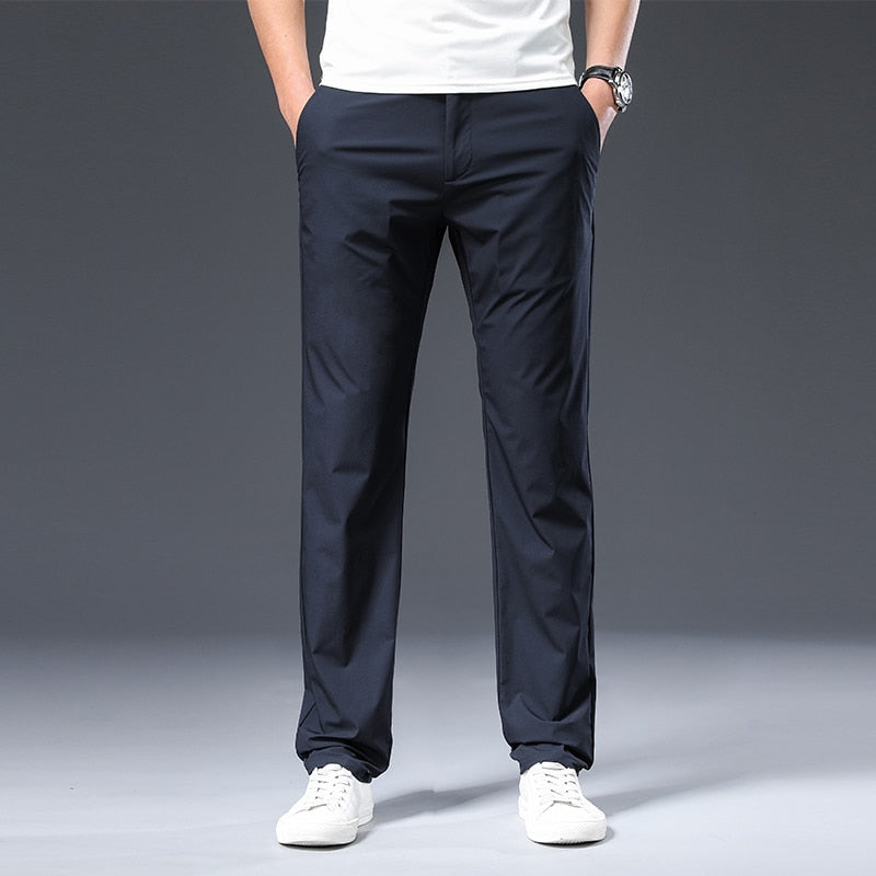 BROWON, novedad de 2022, pantalones para hombre, primavera verano, transpirables, de Color sólido, rectos, sueltos, para hombre, de talla grande 42