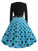 Winter WeihnachtsKleider Damen 50er 60er Vintage Kleid Swing Pinup Elegant Partykleid Langarm Freizeit Print Schwarz