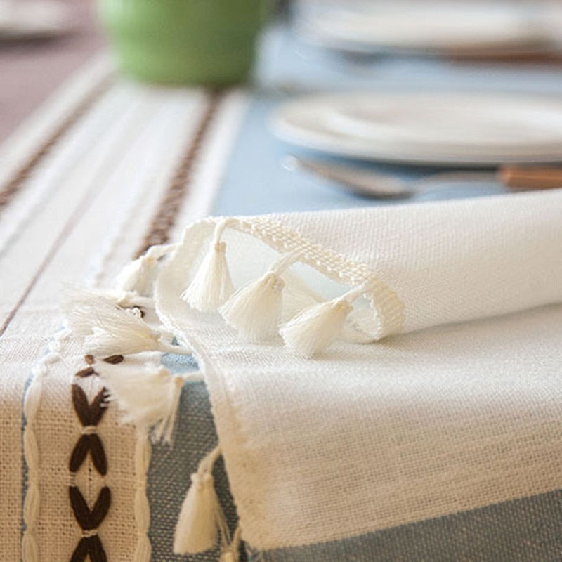Mantel de lino decorativo a cuadros con borla, resistente al agua, a prueba de aceite, grueso, Rectangular, cubierta para mesa de comedor de boda, mantel para mesa de té