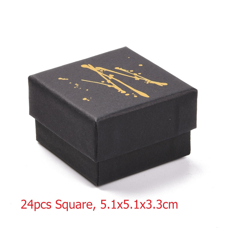 Caja organizadora de joyas cuadrada/rectangular para pendientes, collar, pulsera, caja de regalo, caja de regalo, embalaje, cajas de cartón, negro