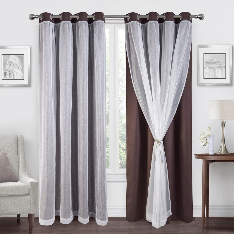 White Sheer Voile and Blackout Curtains Assembled Grommet Mix and Match Curtains for Living Room W52xH84 Inch Set of 2 Panels