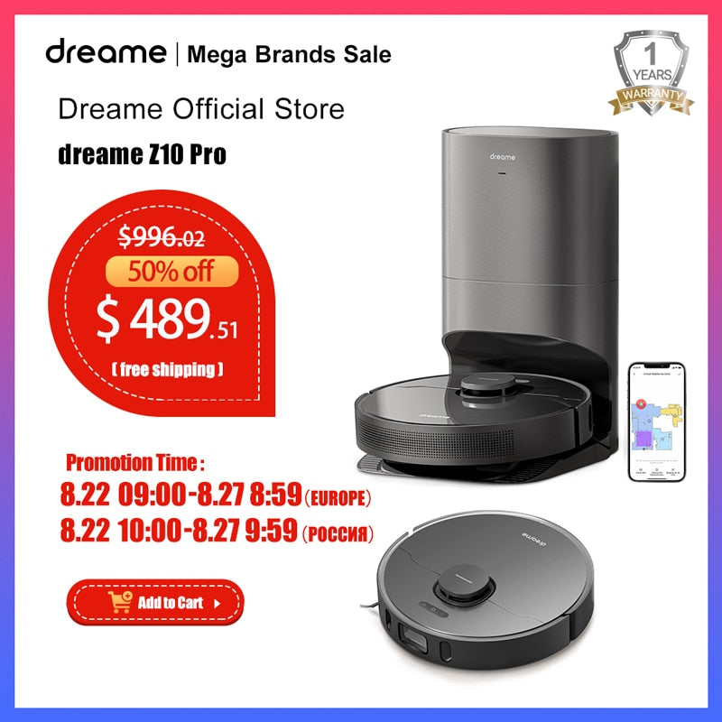 Dreame Bot Z10 Pro Robot Vacuum Cleaner with Self-Empty Dock, 3D Laser Navi, 4000Pa Suction, Support Alexa &amp; Mi Home Smart Home