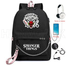 Nueva mochila Stranger Things HELLFIRE, mochila multifunción de lona de viaje con carga USB para estudiantes, mochila escolar para adolescentes, niños y niñas