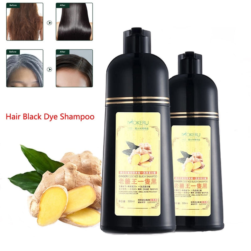 Mokeru, jengibre Natural, 5 minutos, champú de tinte rápido para el cabello, tinte orgánico para el cabello, champú negro permanente para mujeres, cubre el cabello blanco y gris