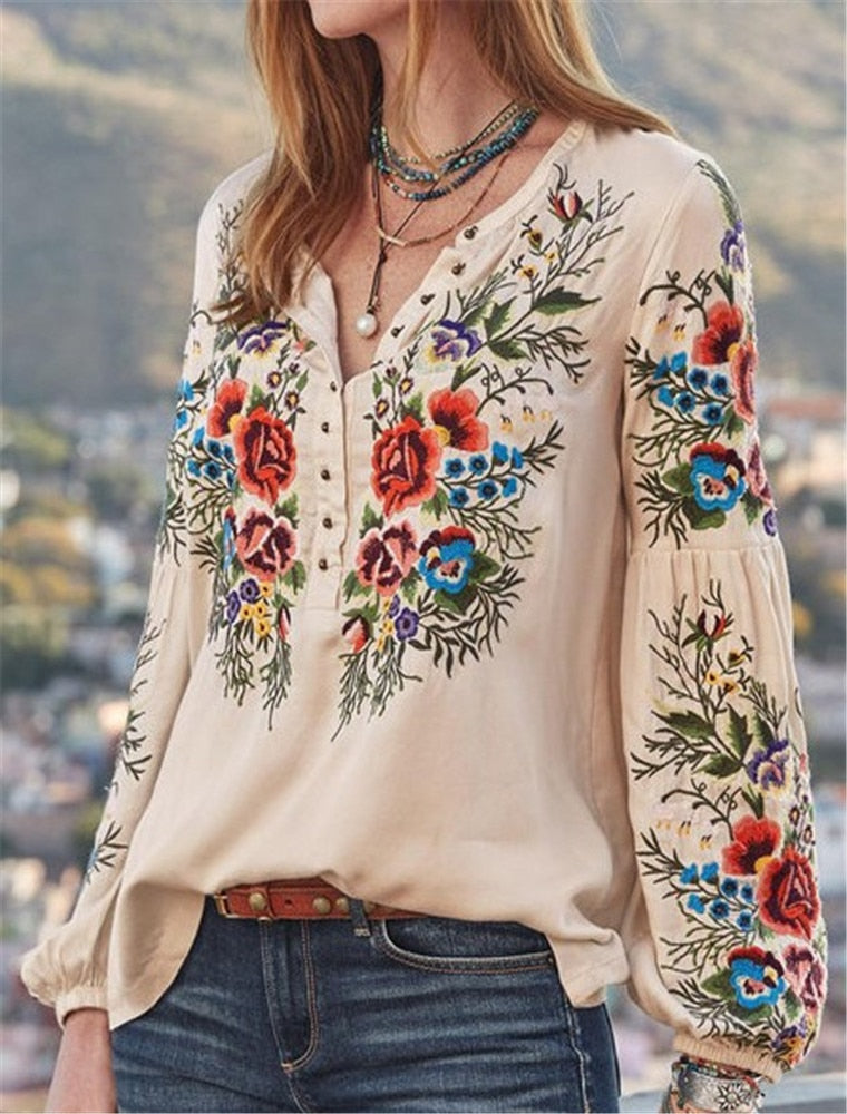 Blusa elegante para mujer, camisas de talla grande, blusas para mujer, camisa de manga larga con estampado de flores, blusas de gran tamaño, ropa para mujer