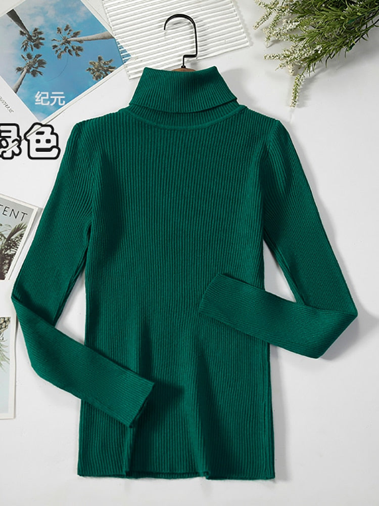 2022 Basic Turtleneck Women Sweaters Autumn Winter Thick Warm Pullover Slim Tops Ribbed Knitted Sweater Jumper Soft Pull Female