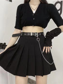 Harajuku Karierter Rock Damen Punk y2k High Waist Mini Tennisrock Uniform Kette Tasche A-Linie Streetwear Vintage Kostenloser Gürtel
