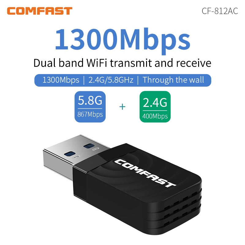 1300Mbps USB3.0 Wifi Network Card 802.11 AC Dual Band Wi Fi Adapter 2.4G/5.8G Wireless Wi-fi Dongle Win XP/Vista/7/8/10/11 Mac
