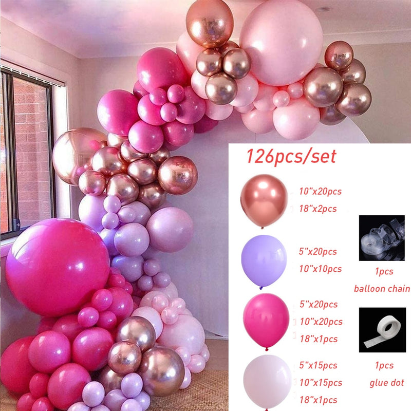 Hot Pink Ballon Girlande Arch Kit Schmetterling Aufkleber Chrome Rose Gold Latexballons für Geburtstag Hochzeit Baby Shower Dekoration