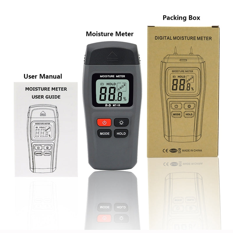 R&amp;D MT-10 EMT01 Wood Moisture Meter Wood Humidity Tester Hygrometer Timber Damp Detector Tree Density Digital tester Grey