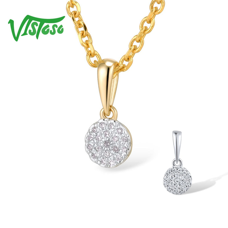 VISTOSO Gold Pendants For Women Authentic 14K 585 Yellow Gold Small Round Circle Sparkling Diamond Necklace Pendant Fine Jewelry