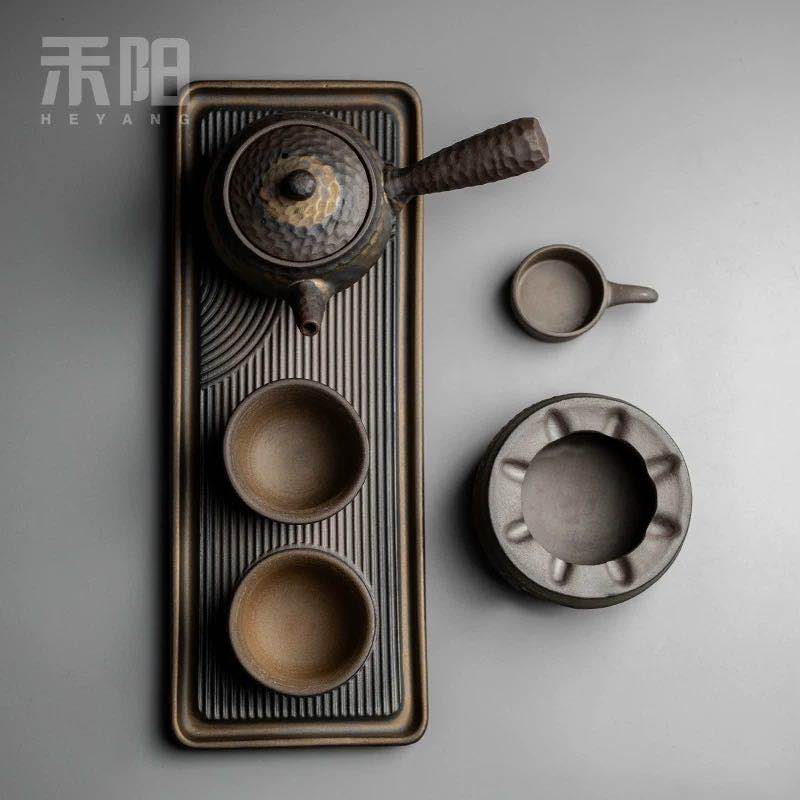 Coarse Pottery Warm Tea Stove Japanese-Style Handmade Vintage Tea Warmer Tea Pot Ceramic Kung Fu Tea Set Warm Tea Set