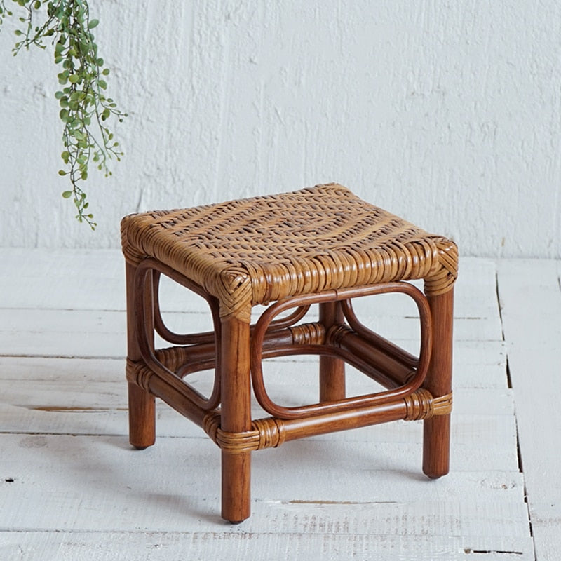 Hand Woven Rattan Stool Retro Pastoral Stool Simple Mobile Seat Outdoor Camping Chair Household Furniture Chairs For Kitchen