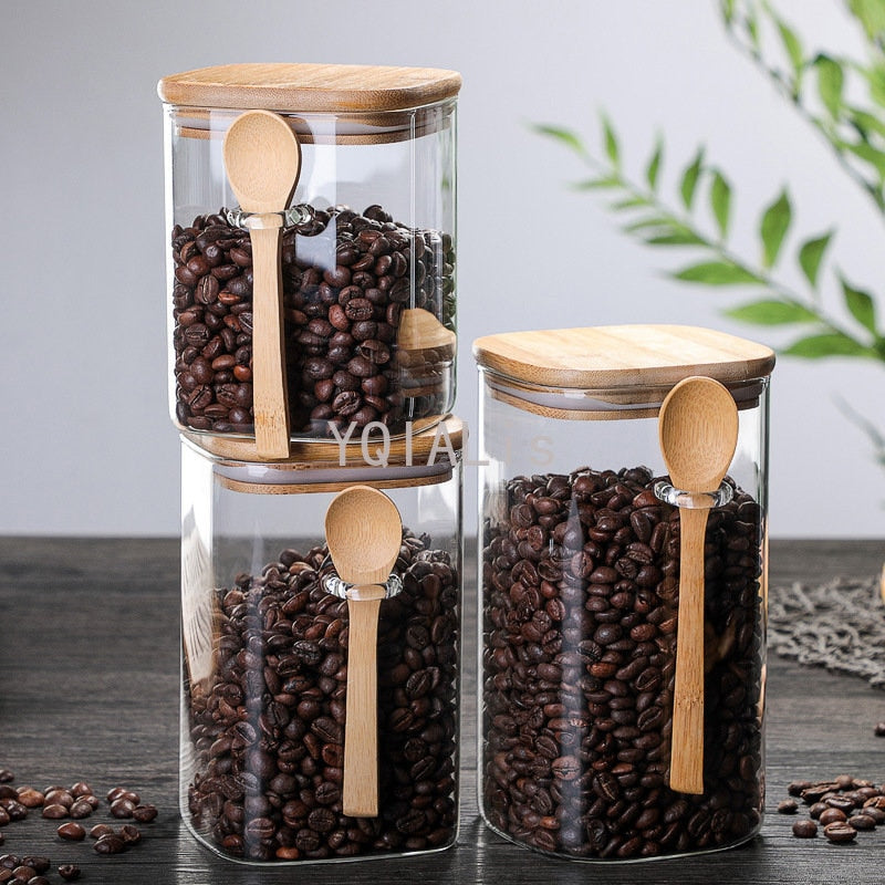 3 ideas 800-1200ml con cuchara Tarro sellado Tanque de almacenamiento Condimento Granos de café Tanque Suministros de cocina Botella de almacenamiento de azúcar Caja de té