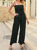 Women Polka Dot Jumpsuit High Waist Rompers Boho Yellow Spaghetti Strap Wide Leg Pant One Piece Overalls Female Summer Jumpsuits