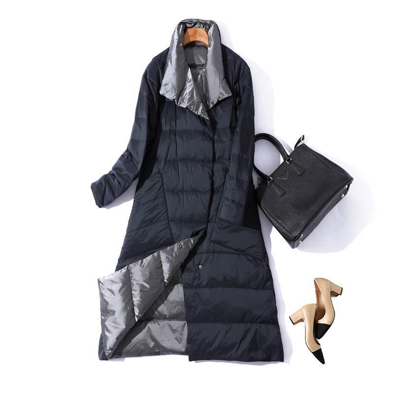 FTLZZ 5XL, chaqueta larga de plumón de doble cara para mujer, abrigo de plumón de pato blanco, Parkas cálidas de invierno con doble botonadura, prendas de vestir para la nieve