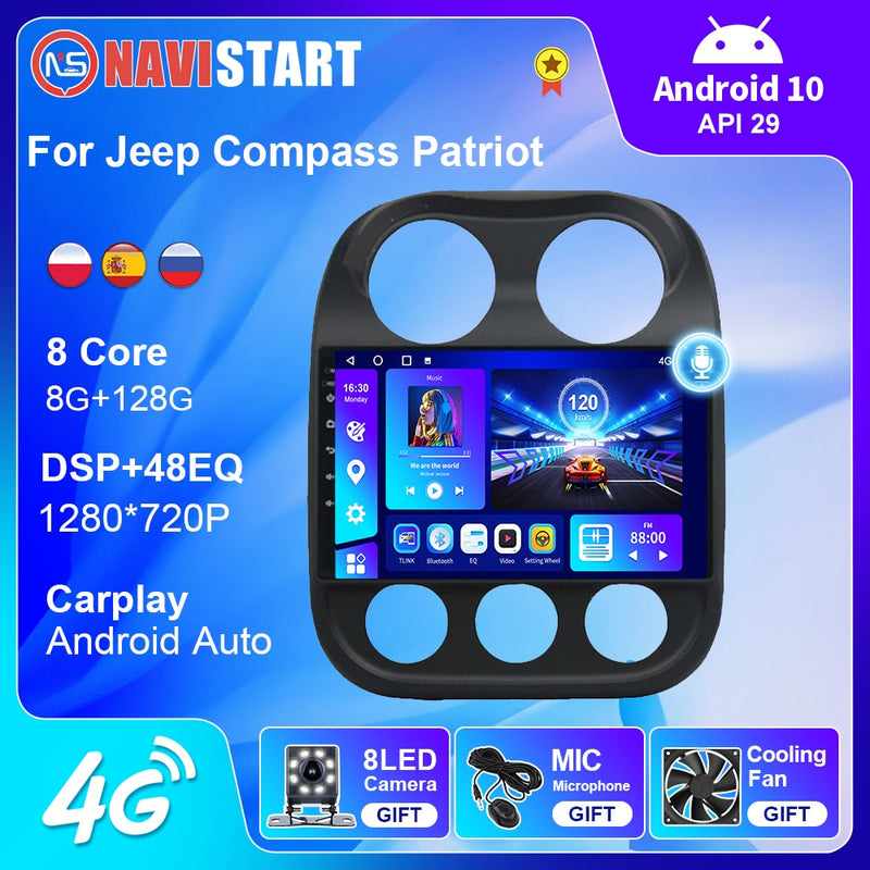 Radio de coche NAVISTART para Jeep Compass Patriot 2010-2016 autorradio estéreo 2 Din reproductor navegación GPS Carplay DSP OBD sin reproductor de CD