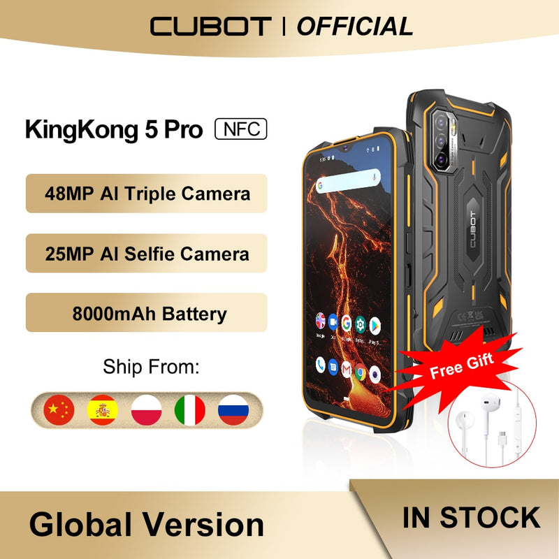 Cubot KingKong 5 Pro IP68/IP69K Teléfono resistente al agua Teléfono resistente 8000mAh 48MP Cámara triple Android 11 NFC 64GB Global 4G LTE