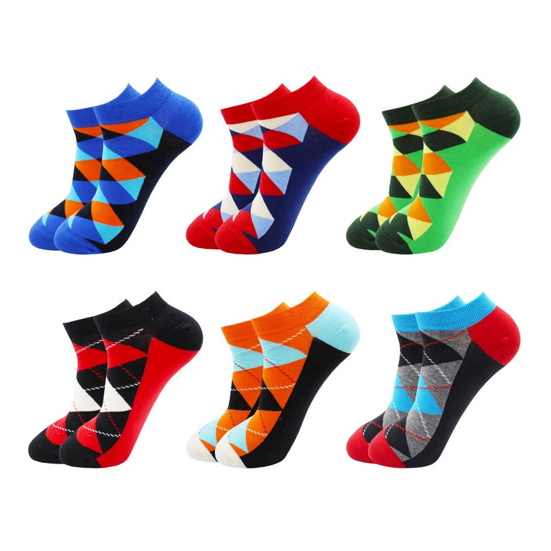 6-12 Pairs Novelty Funny Casual Ankle Socks Fashion Colorful Harajuku Fruit Animal Grid Cotton Men Socks Slippers