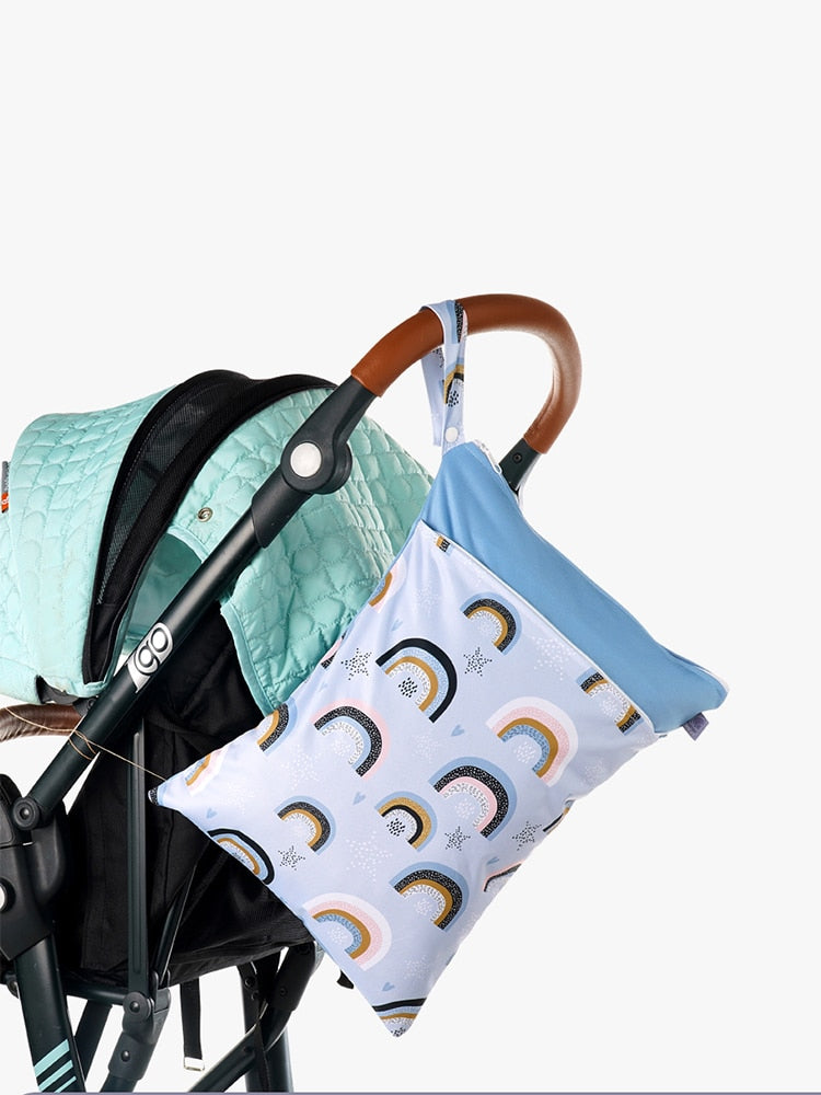 Elinfant 1 pcs Large Hanging Wet/Dry Pail Bag for Cloth Diaper,Inserts,Nappy, Laundry With Two Zippered Waterproof diaper bag