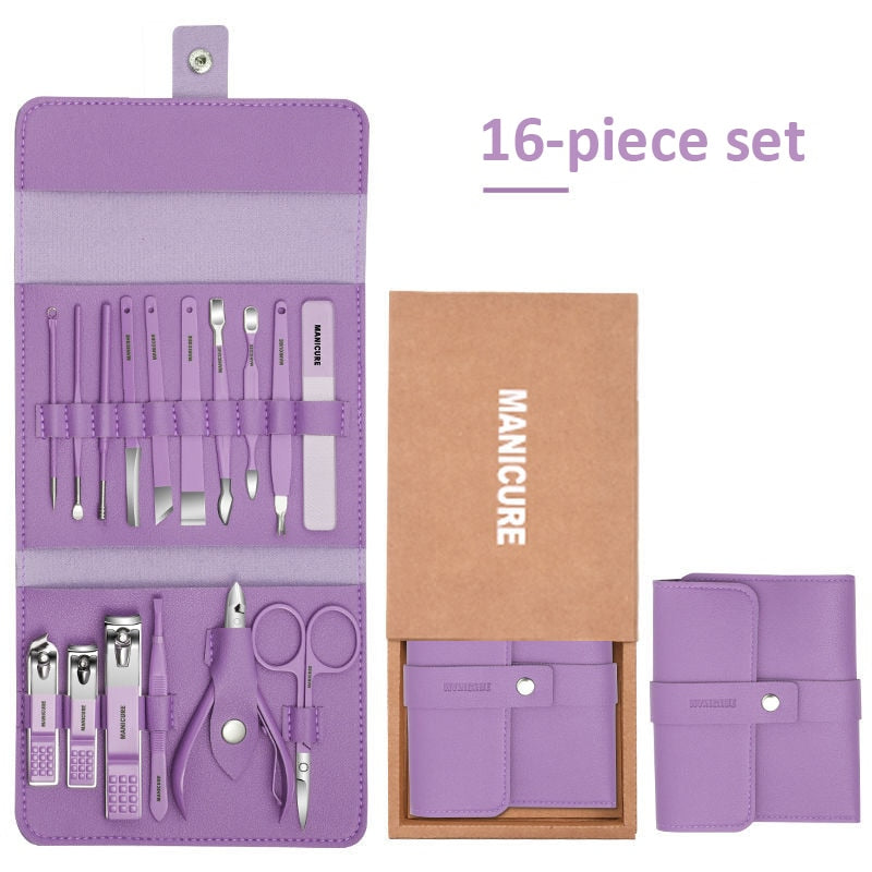 Manicure Set 16 In 1 Full Function Kit Professional Stainless Steel Pedicure Sets With Leather Portable Case Idea Gift