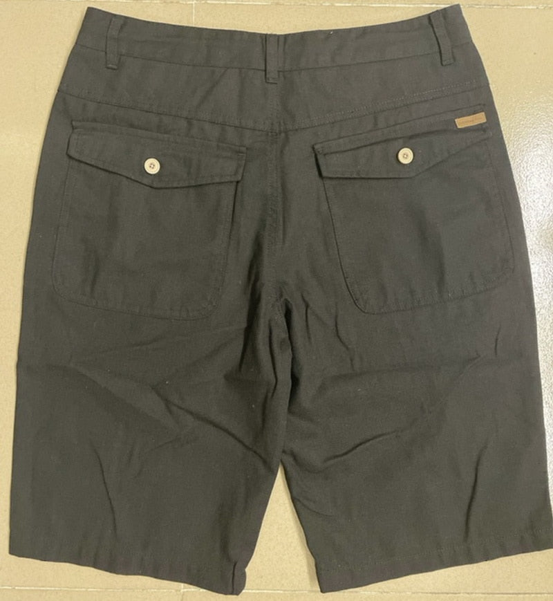 Pantalones cortos de lino nuevos de diseñador para hombre, pantalones cortos informales de playa para hombre, pantalones cortos Cargo sólidos de ocio salvaje para hombre, bermudas masculinas