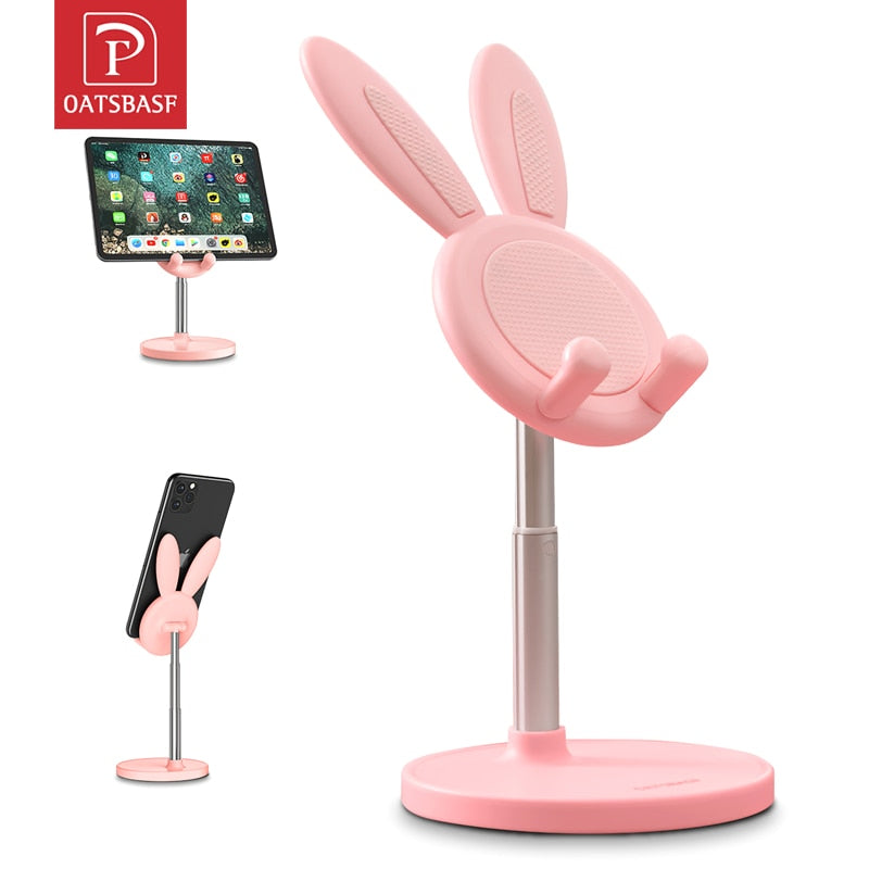 Oatsbasf Telescopic Cute Bunny Phone Holder Lovely Rabbit Desktop Laptop Stand Height Angle Adjustable Antislip Tablet Bracket