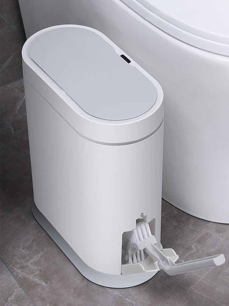 Joybos Narrow Bathroom Smart Trash Can with Toilet Brush,10L Electronic Automatic  toilet Waterproof Smart Sensor Trash Bin