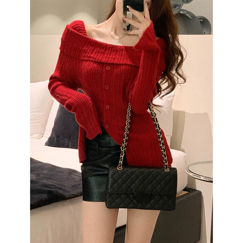 2023 Spring Elegant Knitted Sweater Women Pure Color Y2k Clothing Korea Fashion Long Sleeve Slim Sexy Pullover Female Casual Top