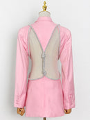 TWOTWINSTYLE Sexy espalda descubierta diamante Blazer Tops mujer solapa cuello manga larga Delgado ahueca hacia fuera abrigo de mujer moda 2022 nuevo