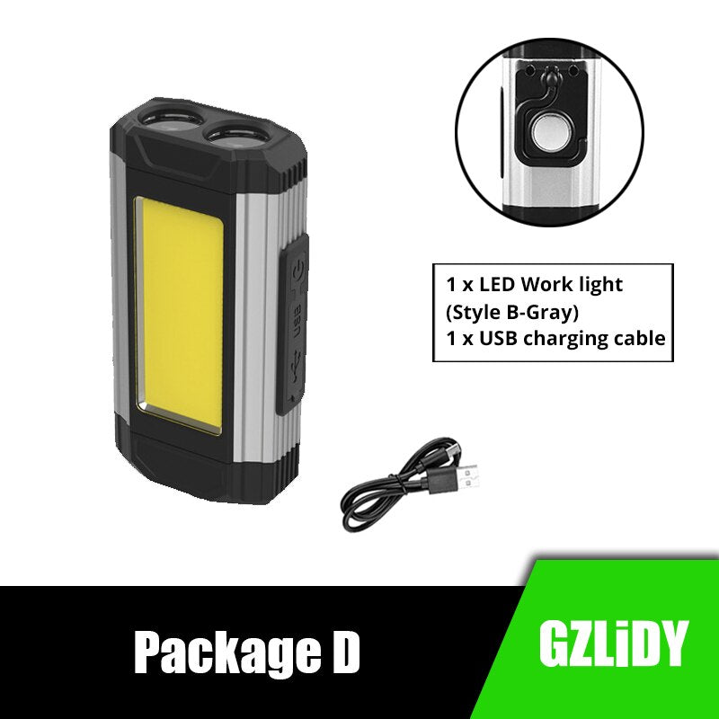 COB Work Light with Magnet LED Flashlight Multifunctional Adjustable Camping Lamp Waterpoof Torch USB Rechargeable Lantern