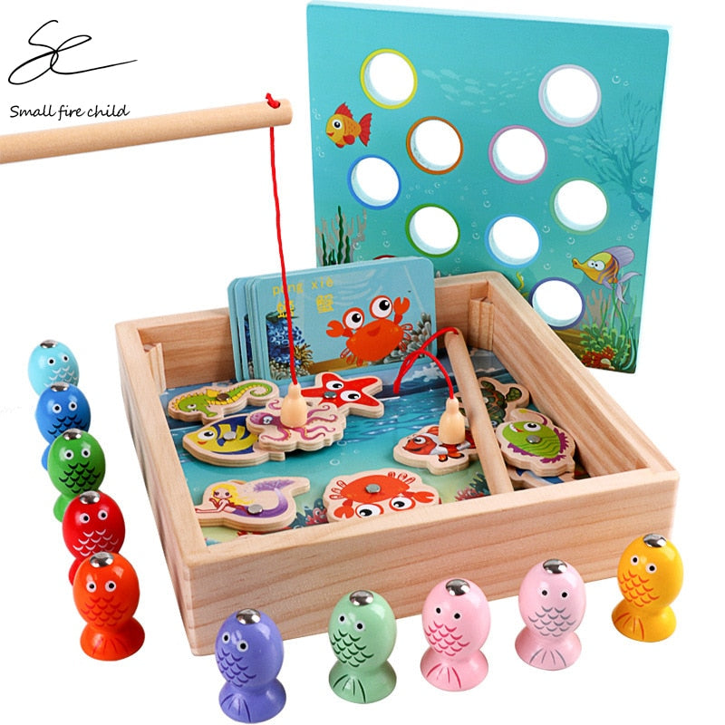 Children Wooden Toys Magnetic Games Fishing Toy Game Kids 3D Fish Baby Kids Educational Toys Outdoor Funny Boys Girl Gifts