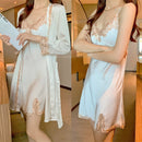 Lace Patchwork 5PCS Sleepwear Nightgown Kimono Bathrobe Gown Satin Lady Nighty&amp;Robe Suit Sexy Home Clothes White Wedding Robe