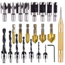 23-Pack Woodworking Chamfer Drilling Tool Countersink Drill Bits Wood Plug Cutter and Automatic