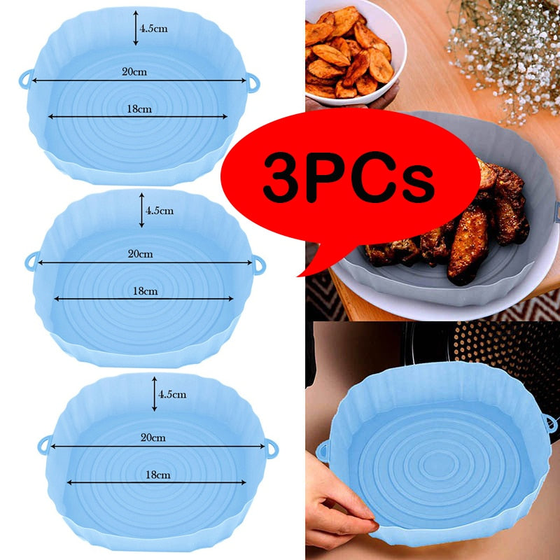 3Pcs/Lot Air Fryers Silicone Pot Chicken Basket Mat For AirFryer Oven Baking Tray Round Replacemen Grill Pan Accessories