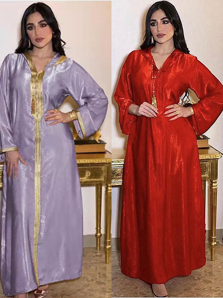 Djellaba Arabisches muslimisches langes Kleid Hoodies Dubai Abaya Damen Zopfbesatz Marokkanischer Kaftan Saudi Jalabiya Ramadan Robe Champagner