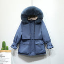Fitaylor Winterjacke Damen Große Natürliche Fuchspelz Weiße Ente Daunenmantel Dicke Parkas Warme Schärpe Zum Binden Mit Reißverschluss Unten Schnee Oberbekleidung