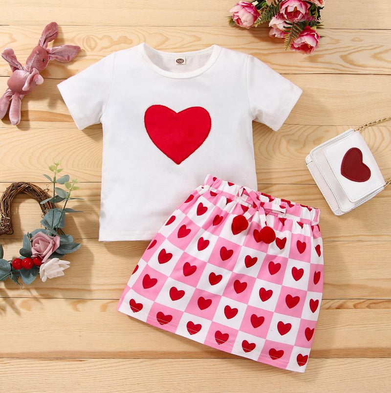 Neue Kleinkind Kinder Baby Mädchen Valentinstag Kleidung Langarm Liebe Herz Gedruckt Shirt Tops Tutu Rock 2 Stücke Outfits Set