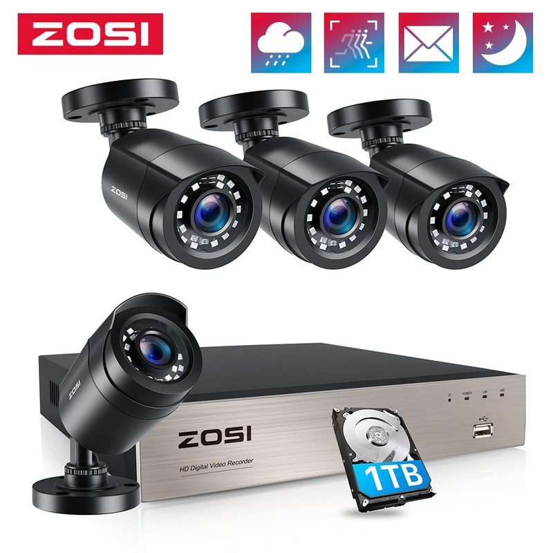 ZOSI Home Security System H.265+ 8CH DVR 4/8pcs 2.0MP 1080p Night Vision Outdoor Surveillance Waterproof Camera Kits