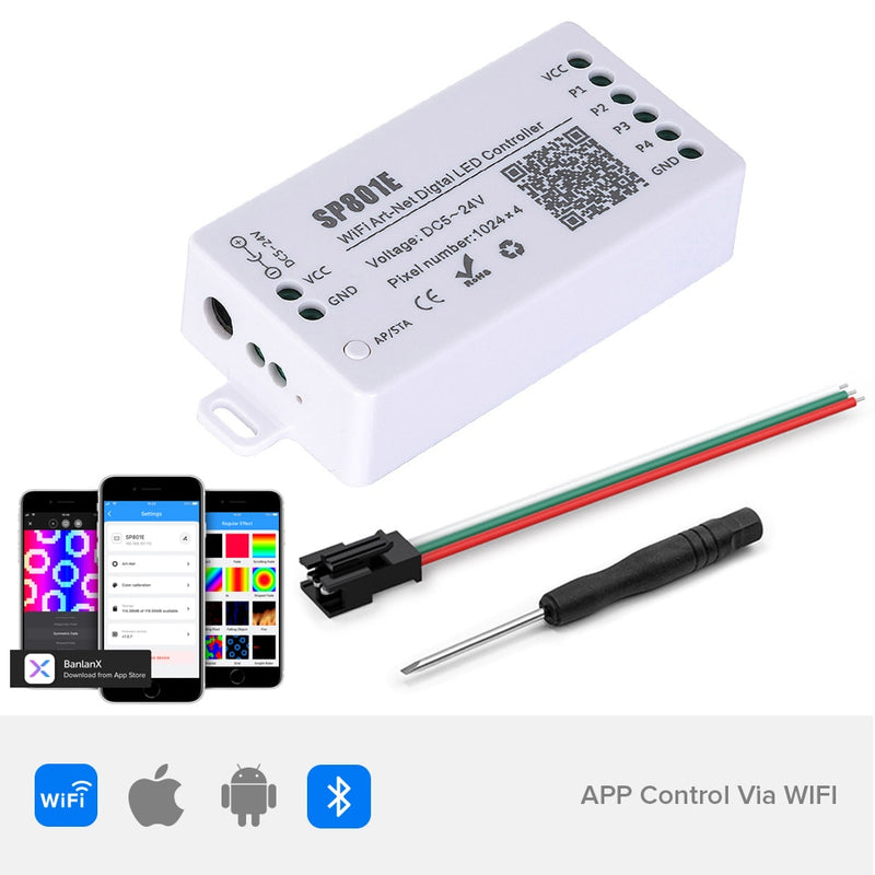 WS2812B LED Controller Wifi Bluetooth Pixel IC SPI Music APP for WS2811 WS2815 WS2813 SK6812 SK9822 RGBW APA102 LED Lights Strip