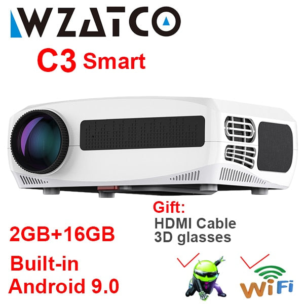 WZATCO C3 4D Keystone LED-Projektor 4K Android 10.0 WIFI 1920 * 1080P Proyector Heimkino 3D Media Video Player Game Beamer